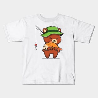 Cute Bear Fishing Kids T-Shirt